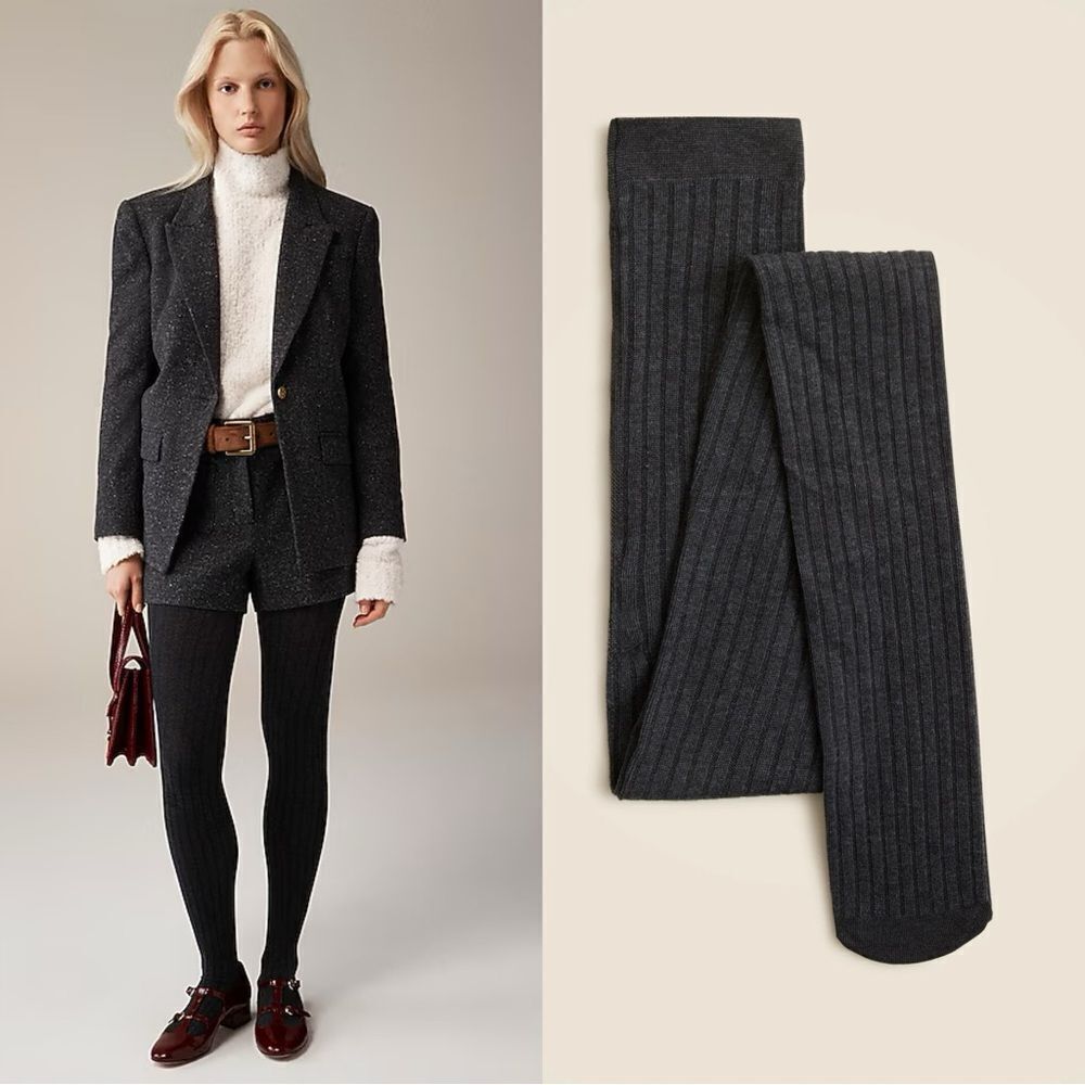 NEW J CREW Ribbed tights in charcoal grey